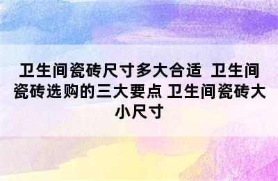 卫生间瓷砖尺寸多大合适  卫生间瓷砖选购的三大要点 卫生间瓷砖大小尺寸